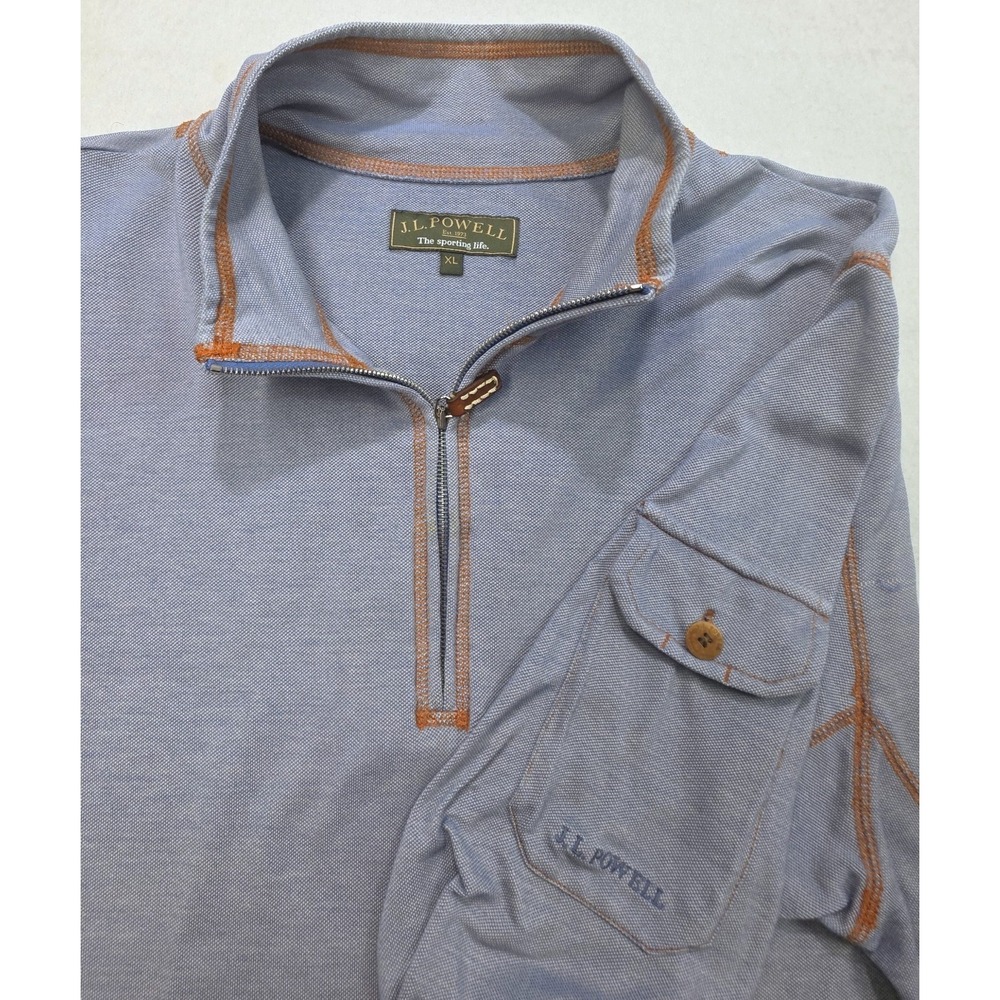 J.L. Powell Pullover Shirt Pullover Men's XL Blue 1/4 Zip Sleeve Pocket